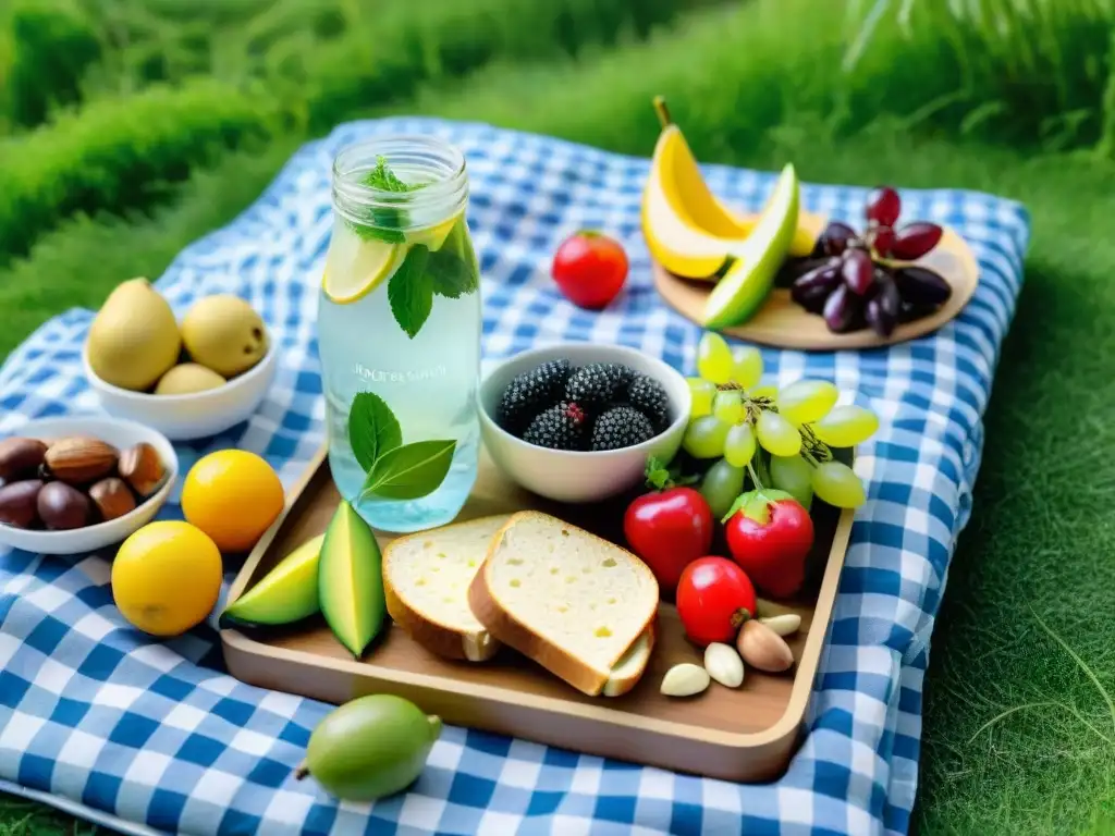 Un festín vibrante de picnics saludables al aire libre, rodeado de naturaleza y colores frescos