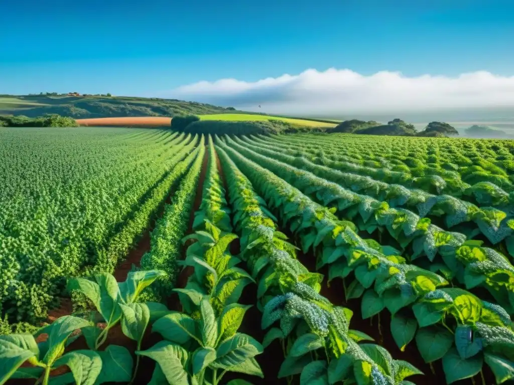 Frescura y abundancia: campo verde en Uruguay con cultivos de proteínas vegetales