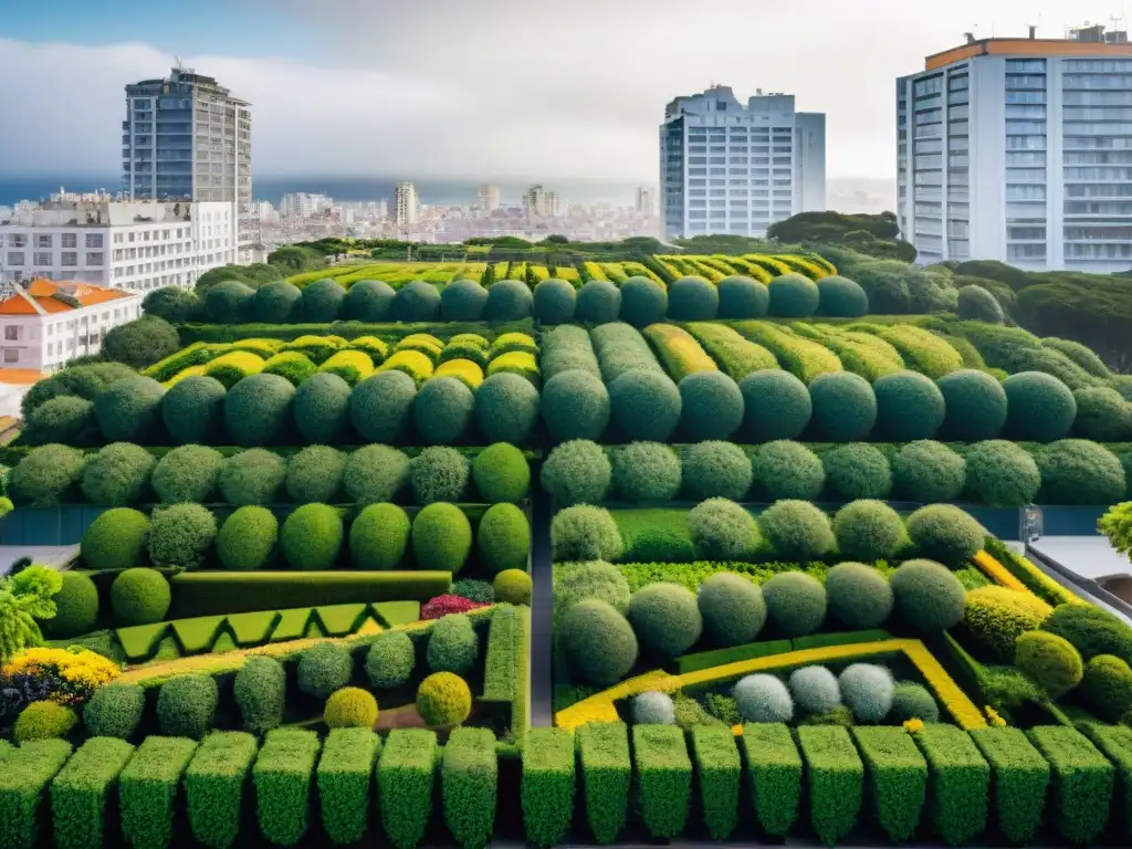 Un futurista paisaje urbano de Montevideo, Uruguay, con espacios verdes urbanos innovadores y diseño sostenible