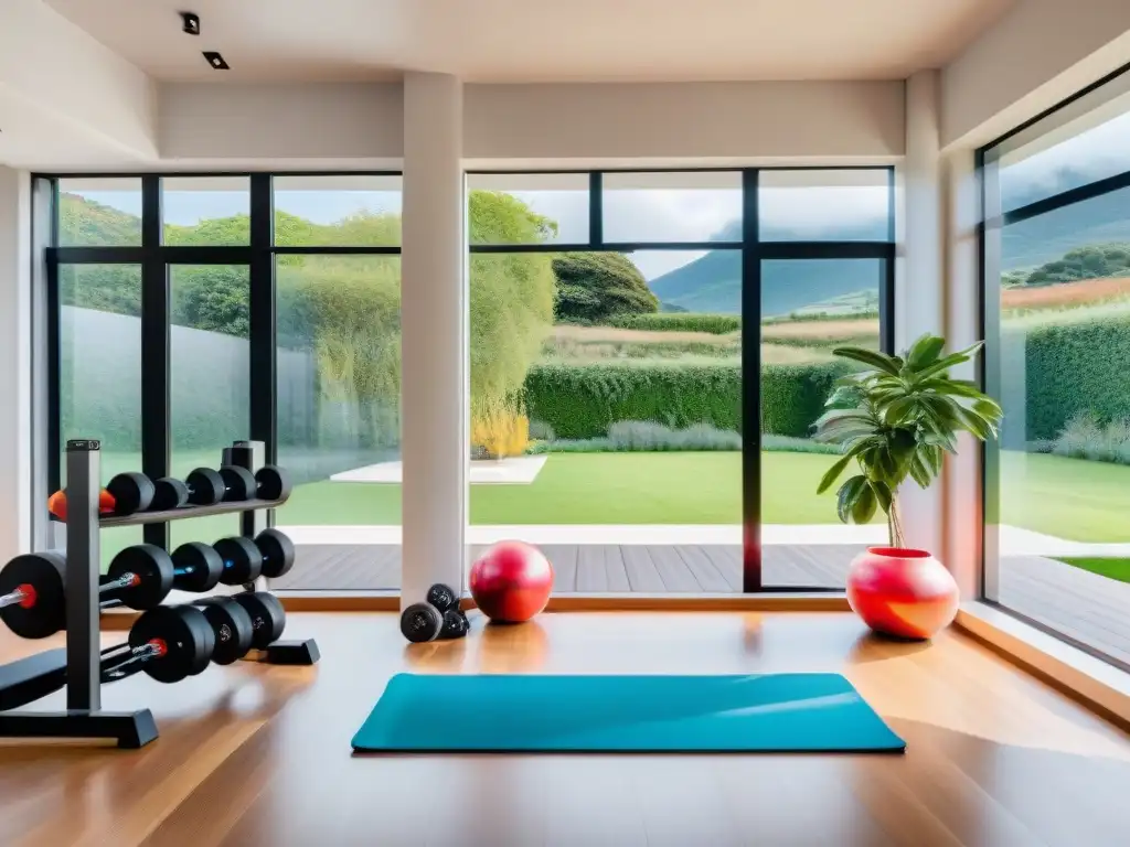Espacio de entrenamiento en casa moderno en Uruguay Un gimnasio en casa con los mejores accesorios para entrenamiento, organizados en un espacio moderno e inspirador en Uruguay
