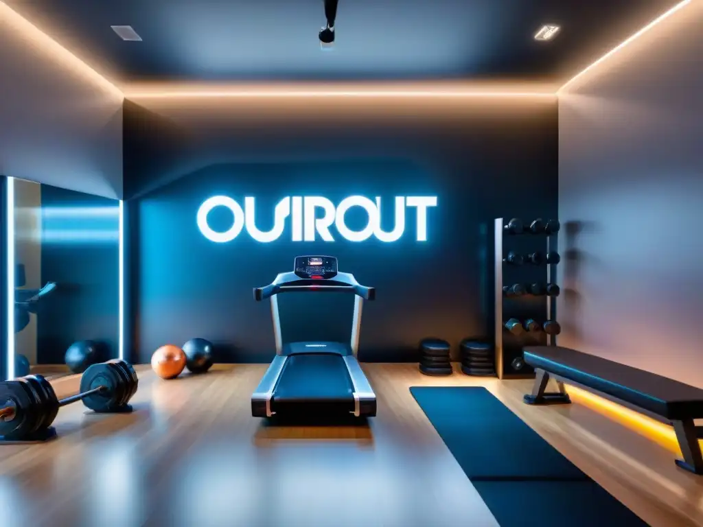 Un gimnasio casero moderno con equipos de alto rendimiento y ambiente motivador