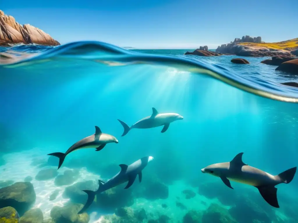 Un grupo diverso disfruta del bienestar integral en Uruguay mientras bucea en Cabo Polonio, rodeado de leones marinos y peces coloridos