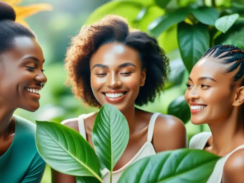 Un grupo diverso aplica cuidado de la piel ecoamigable en un jardín Uruguay