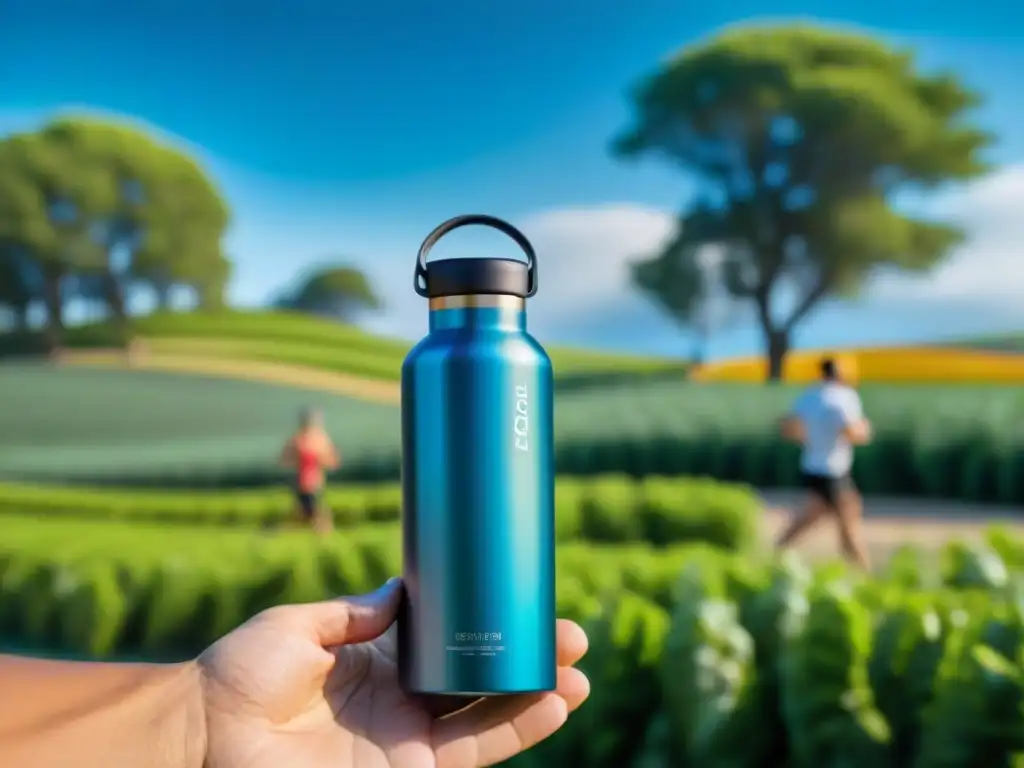 Grupo diverso en Uruguay haciendo ejercicio con botellas de agua coloridas, resaltando la importancia de la hidratación en la rutina de ejercicios