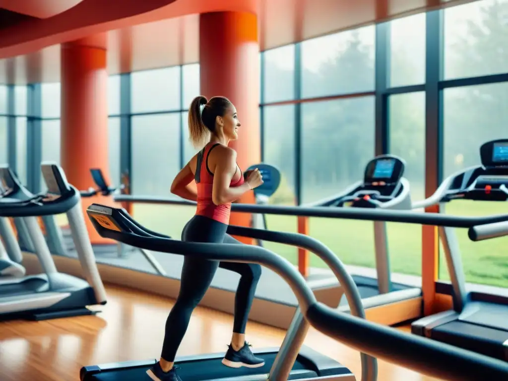 Grupo diverso haciendo ejercicios para prevenir enfermedades cardíacas en un gimnasio moderno en Uruguay