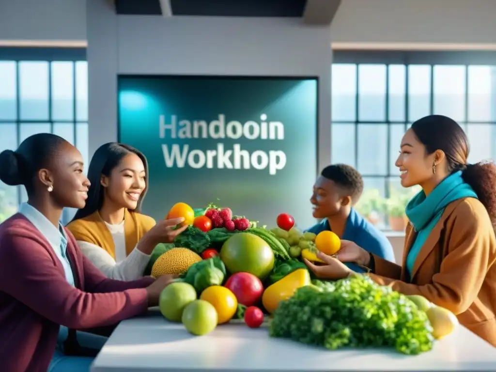 Grupo diverso de estudiantes participando apasionadamente en taller de nutrición en Uruguay