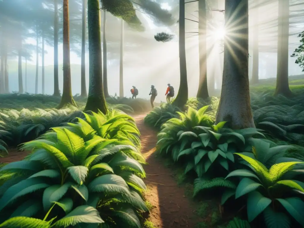 Un grupo diverso de excursionistas explorando un sendero verde en Uruguay