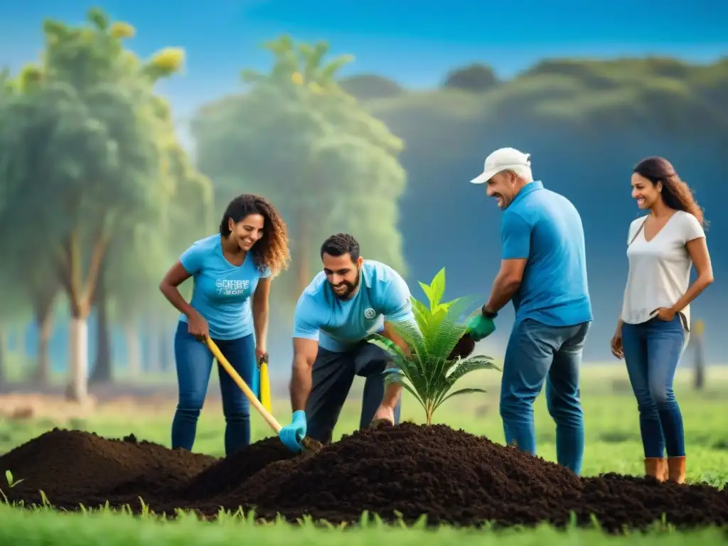 Grupo diverso en Uruguay planta árboles y construye infraestructura sostenible, mostrando resiliencia climática en Uruguay