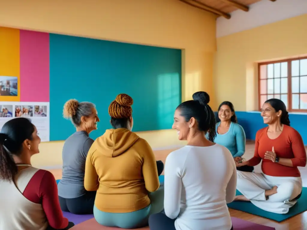 Un grupo diverso de mujeres participa en programas de salud pública en Uruguay, fomentando el bienestar y la solidaridad