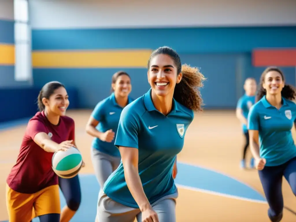 Educación física innovadora: niños uruguayos activos y sonrientes Grupo diverso de niños uruguayos disfrutando de educación física innovadora en Uruguay