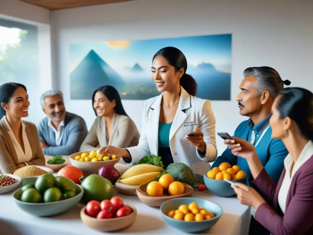 Un grupo diverso en un taller de nutrición en Uruguay, promoviendo la dieta equilibrada y el bienestar integral