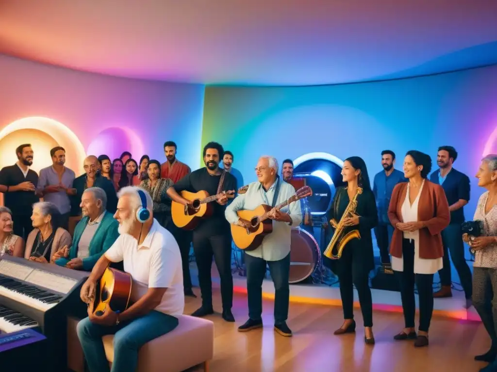 Grupo diverso disfruta terapia musical en centro futurista de Uruguay