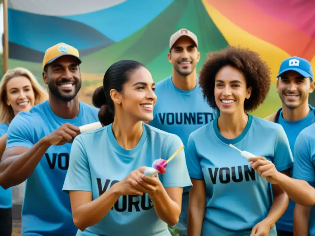 Grupo diverso de voluntarios en acción, mostrando solidaridad y trabajo en equipo en Uruguay