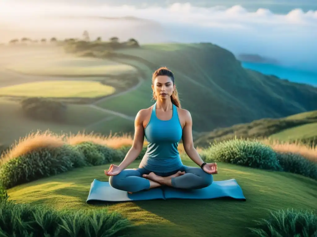 Grupo diverso practicando yoga en un retiro campestre en Uruguay