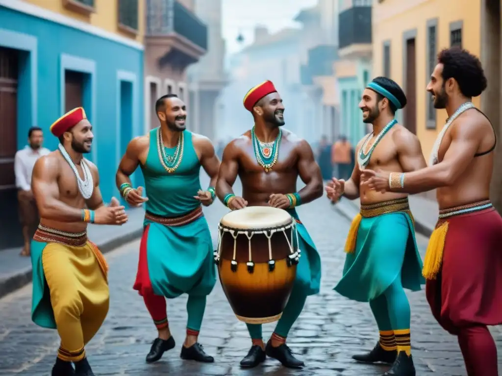 Grupo energético participando en sesión de tambores Candombe en Montevideo