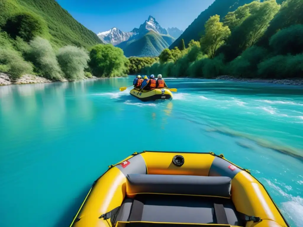 Un grupo de personas diversas disfruta del rafting en el río Cebollatí, transmitiendo emoción y compañerismo en un día soleado y vibrante