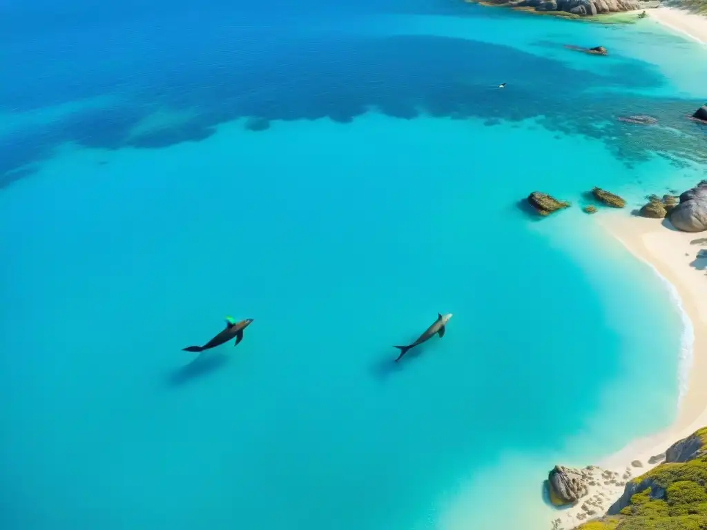 Un grupo de personas snorkeling en aguas cristalinas de Cabo Polonio, rodeados de lobos marinos