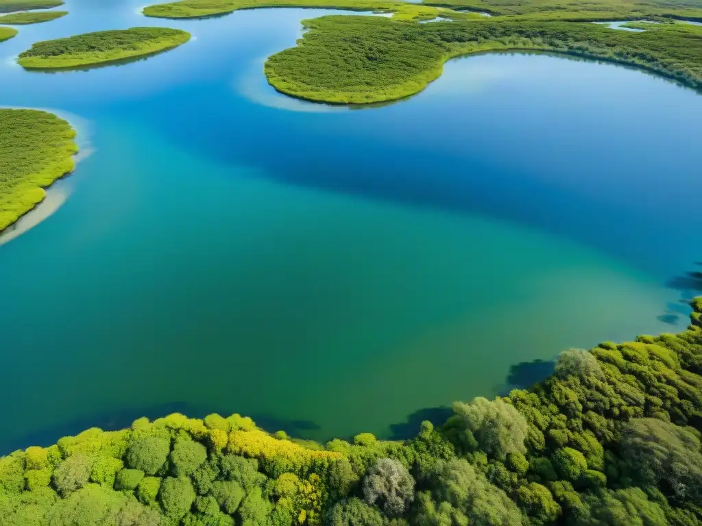 Conservación de humedales en Uruguay: Vista aérea impresionante de redes de vegetación verde y agua