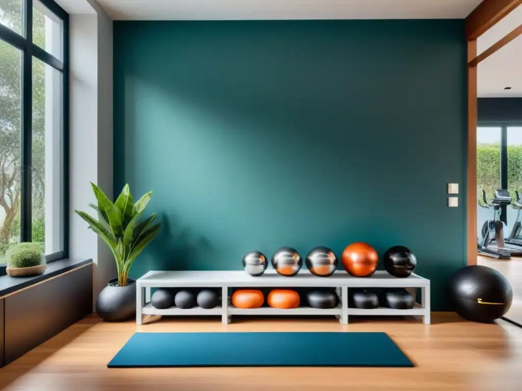 Inspirador gimnasio casero en Uruguay con elegante organización y diseño contemporáneo, ideal para ideas para gimnasio casero uruguayo