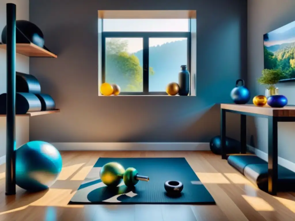 Espacio de gimnasio moderno en casa con accesorios de calidad Inspirador y motivador gimnasio en casa con los mejores accesorios para entrenamiento