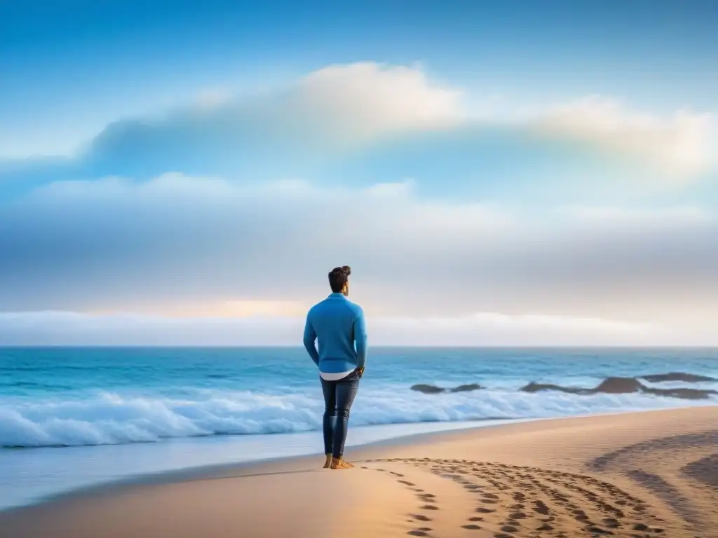 Un instante de paz al respirar aire puro en la playa de Punta del Este, Uruguay, dejando de fumar en Uruguay