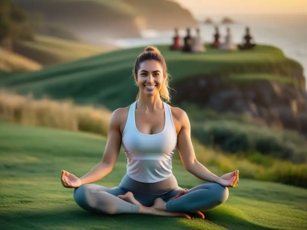 Instructora de yoga sonriente guía a principiantes en Uruguay, con consejos para practicar