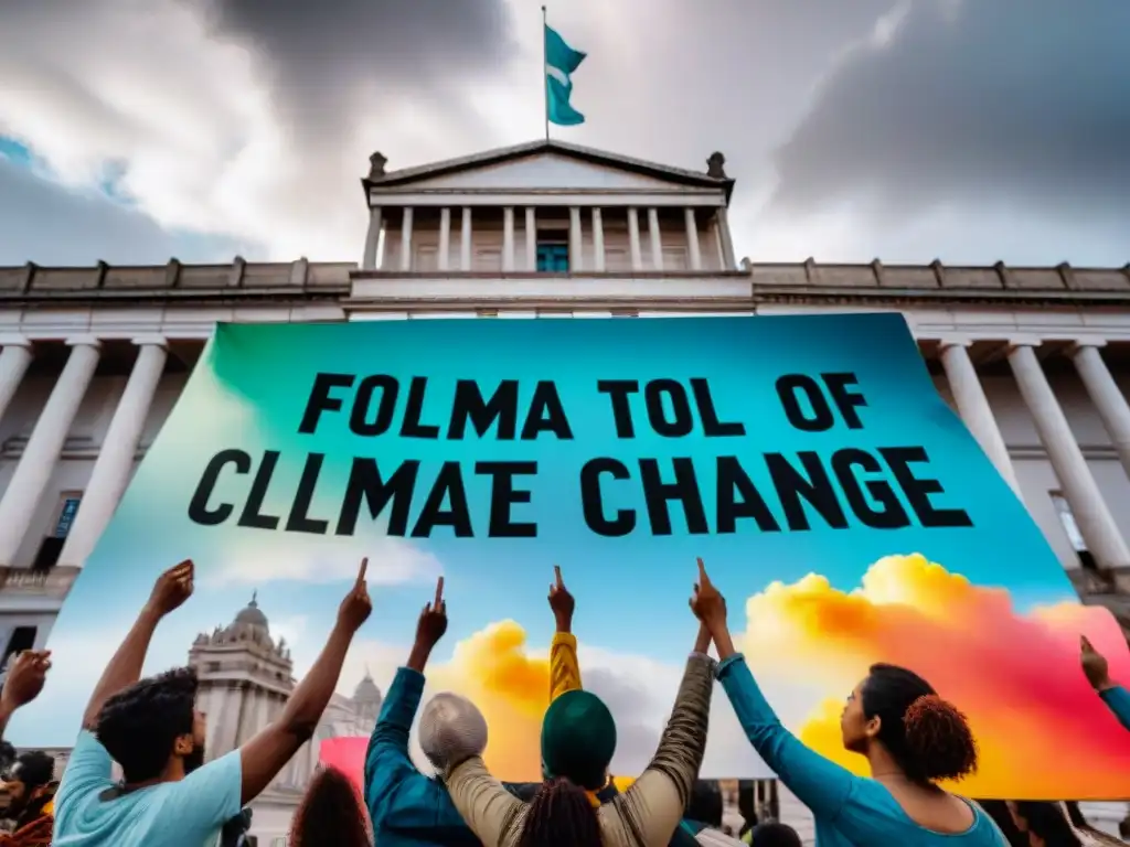 Jóvenes uruguayos luchan por cambio climático frente al Palacio Legislativo en Montevideo