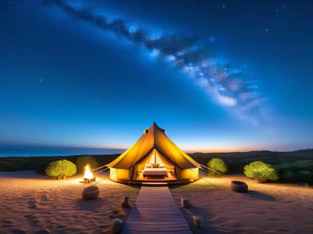 Un lujoso glamping iluminado bajo un cielo estrellado en José Ignacio, Uruguay