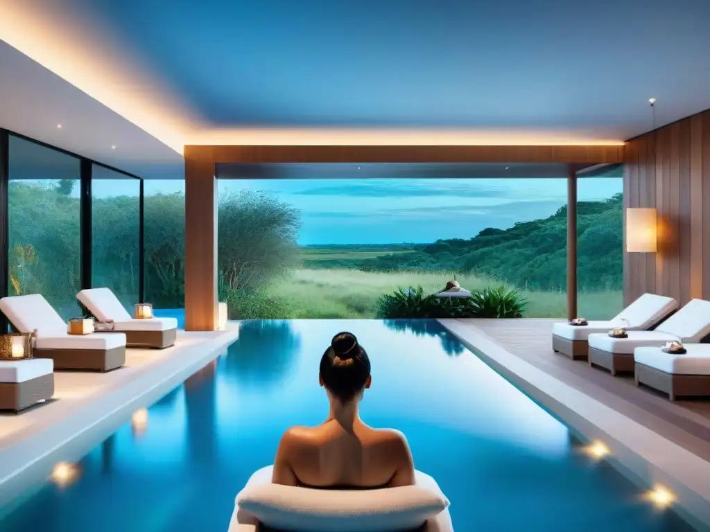 Un lujoso spa en Uruguay con diseño moderno, decoración minimalista, piscina infinita y tratamientos de spa en Uruguay