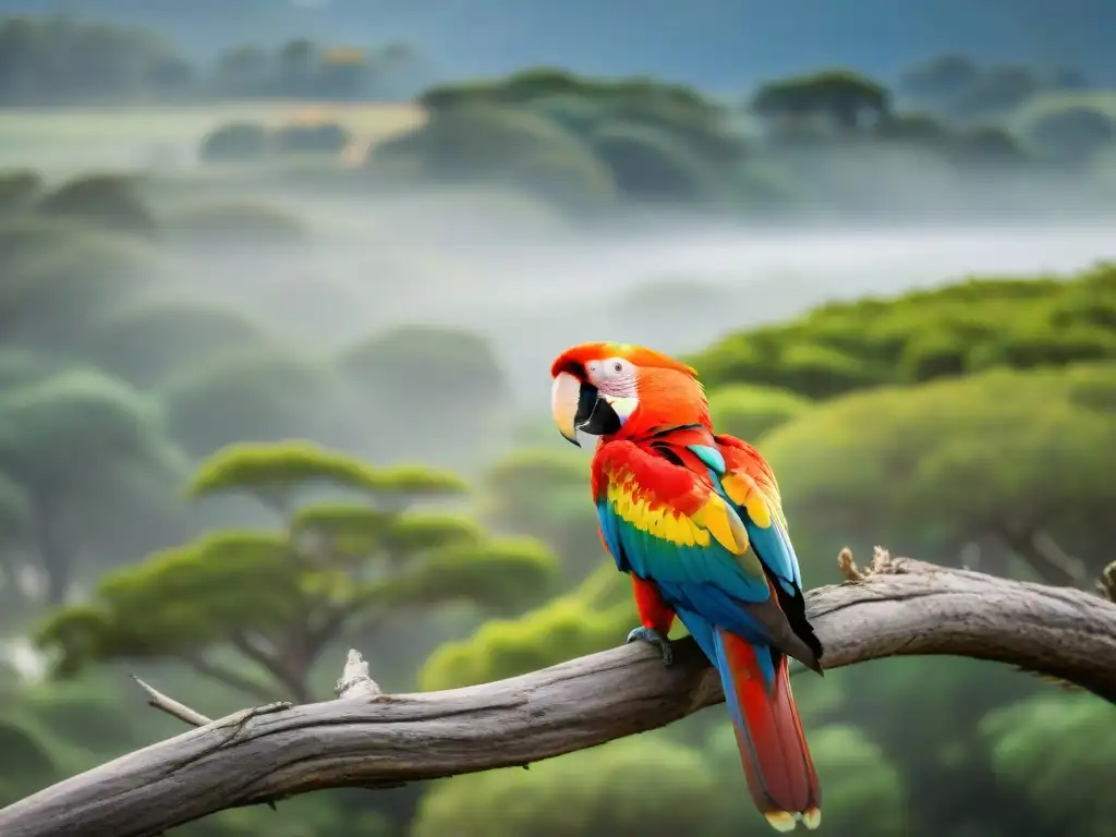 Un majestuoso Guacamayo Escarlata en el Parque Nacional de Santa Teresa, Uruguay