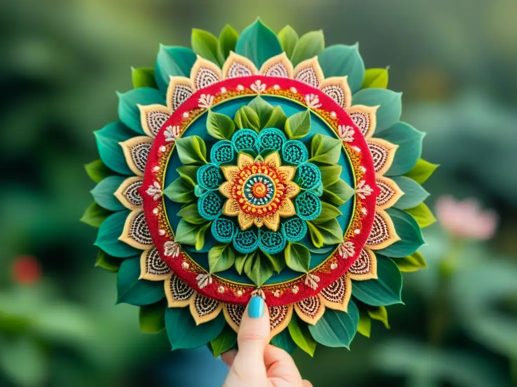 Un mandala vibrante rodeado de naturaleza, simbolizando equilibrio y paz