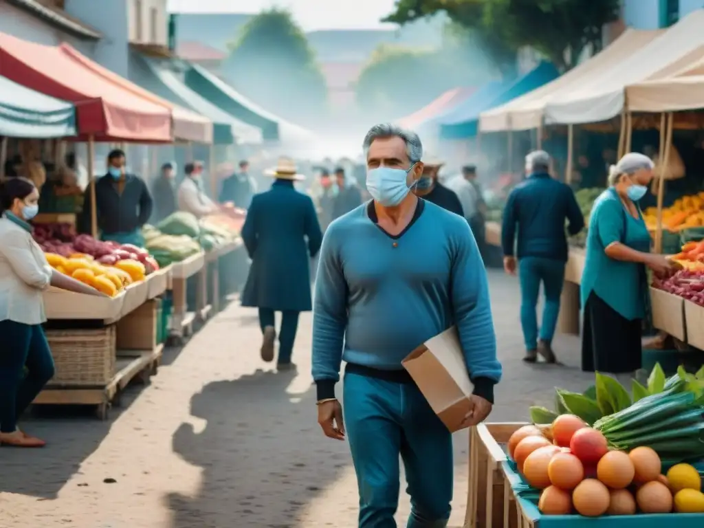 Mercado al aire libre en Uruguay: Locales con mascarillas y distanciamiento social