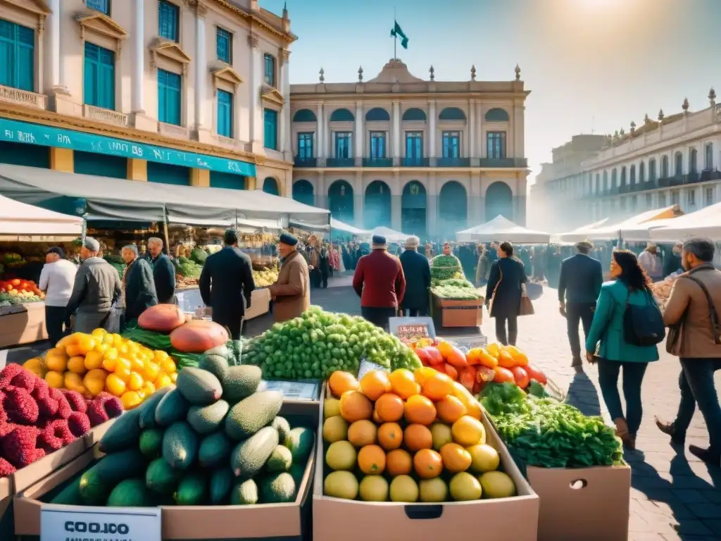 Un mercado al aire libre vibrante y bullicioso en Montevideo, Uruguay