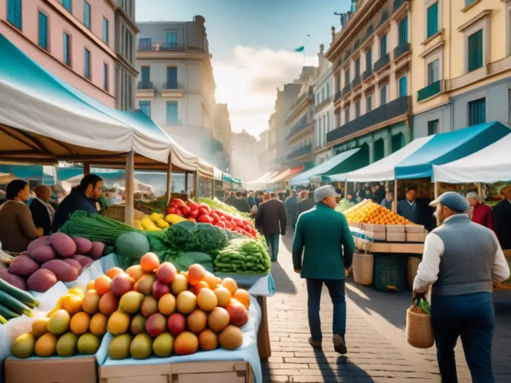 Mercado bullicioso en Montevideo con comida uruguaya y global: Dieta uruguaya en contexto global