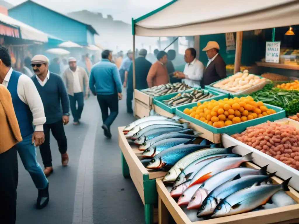 Mercado bullicioso en Uruguay con pescado fresco colorido y rico en Omega 3, vital para la salud cardiovascular