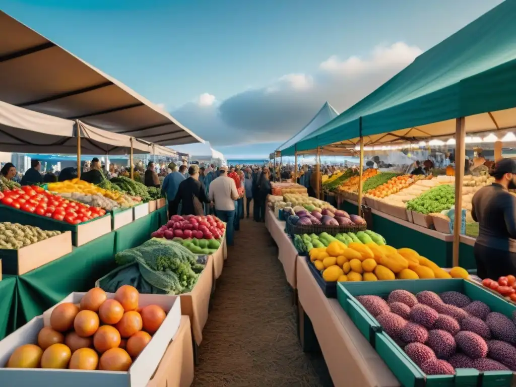 Un mercado agrícola futurista en Uruguay con nutrición integral en el centro de la escena