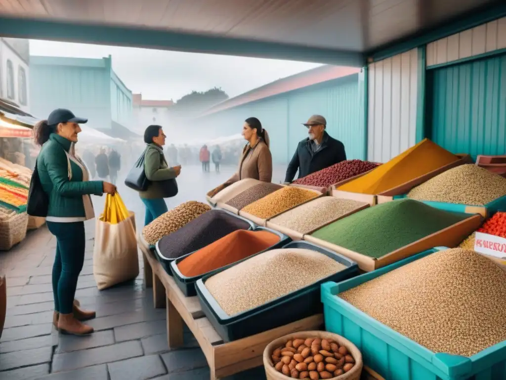 Mercado local en Uruguay con compras a granel para reducir residuos, promoviendo un estilo de vida sostenible y ecofriendly