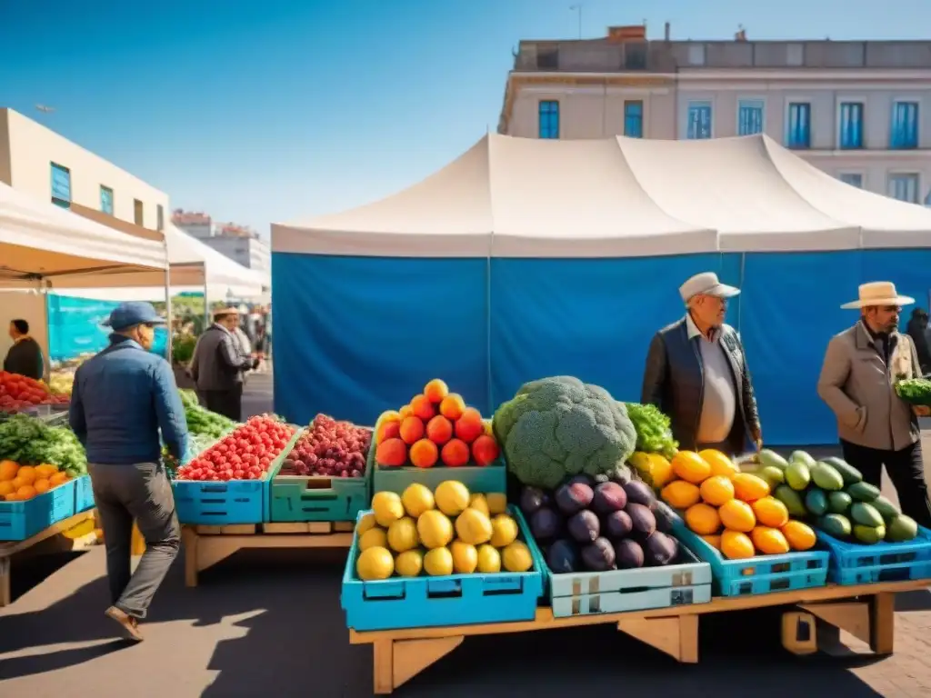 Un mercado urbano en Montevideo, Uruguay, con frutas y verduras frescas