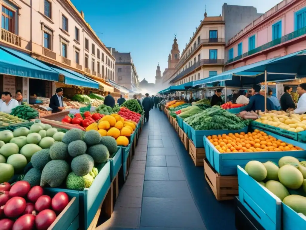 Mercado vibrante en Montevideo con alimentos para potenciar la mente