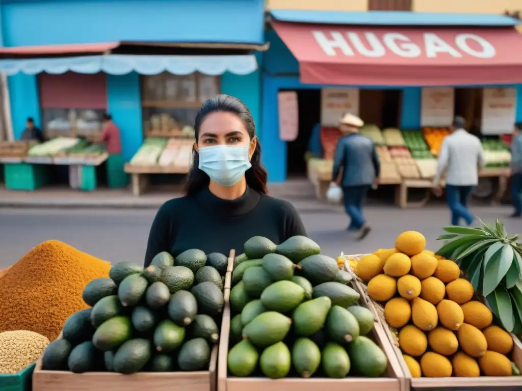 Mercado vibrante en Uruguay con ingredientes para mascarillas naturales para piel uruguaya