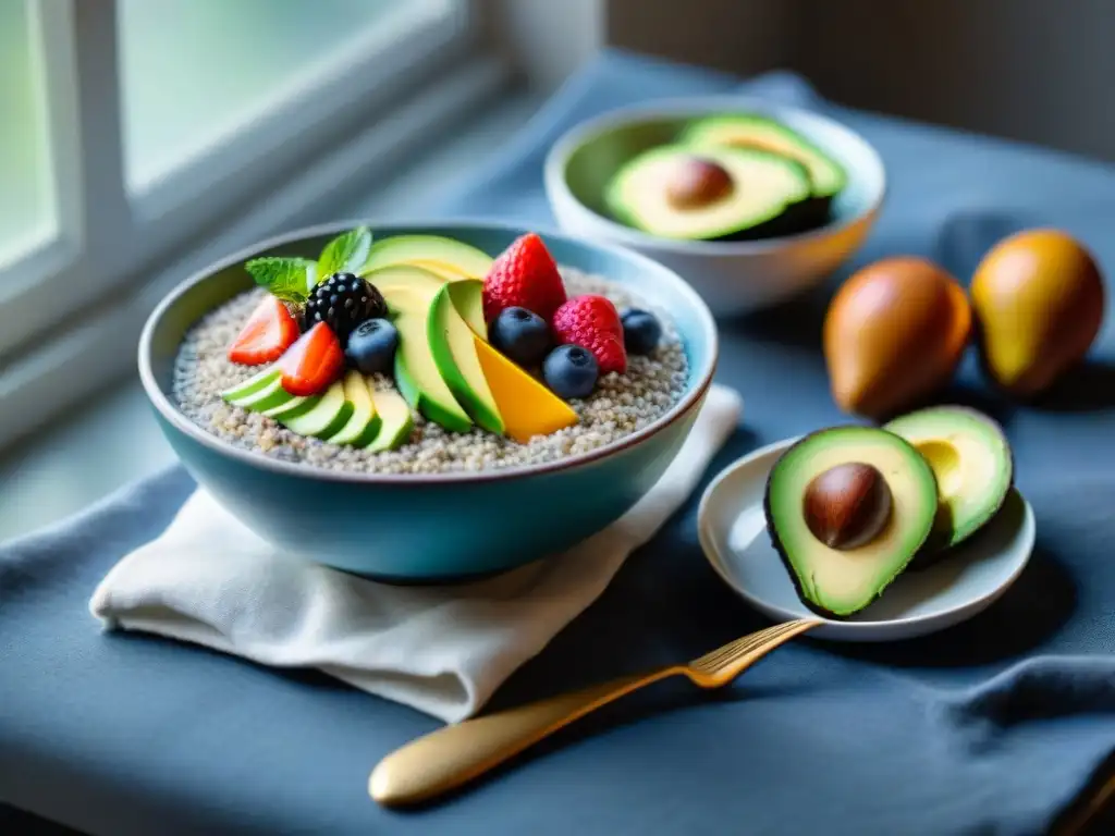 Una mesa de desayuno acogedora con opciones sin lácteos coloridas y deliciosas