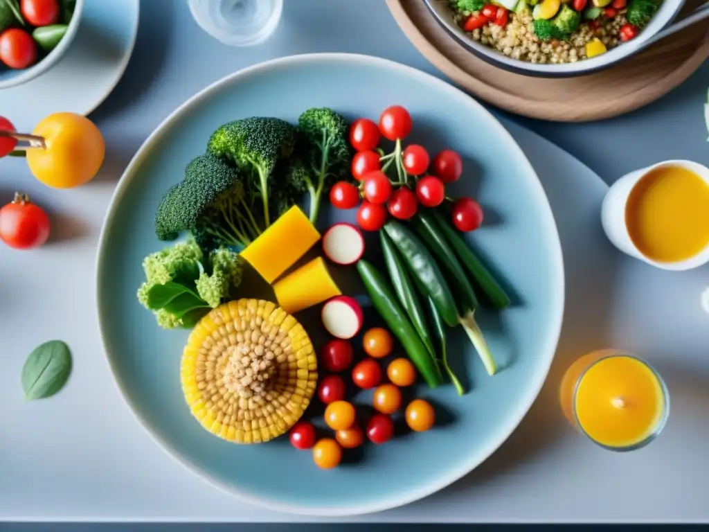 Una mesa elegante con opciones de cena saludable y luz suave