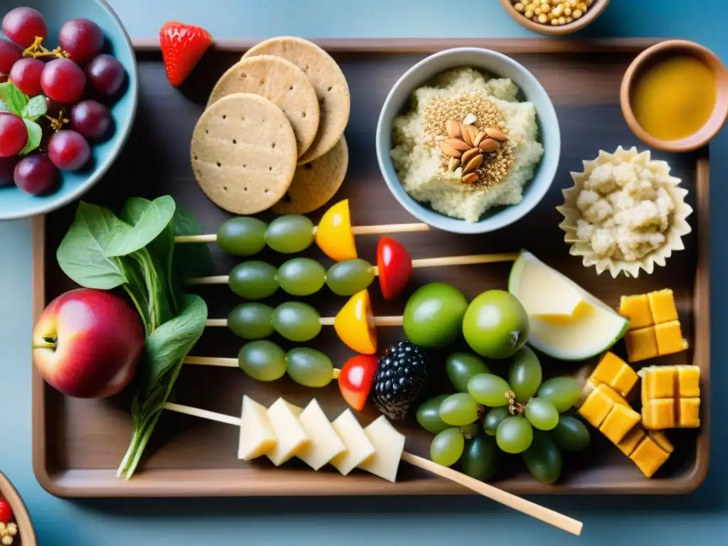 Una mesa de meriendas saludables para niños en Uruguay: colorida, equilibrada y deliciosa, lista para disfrutar