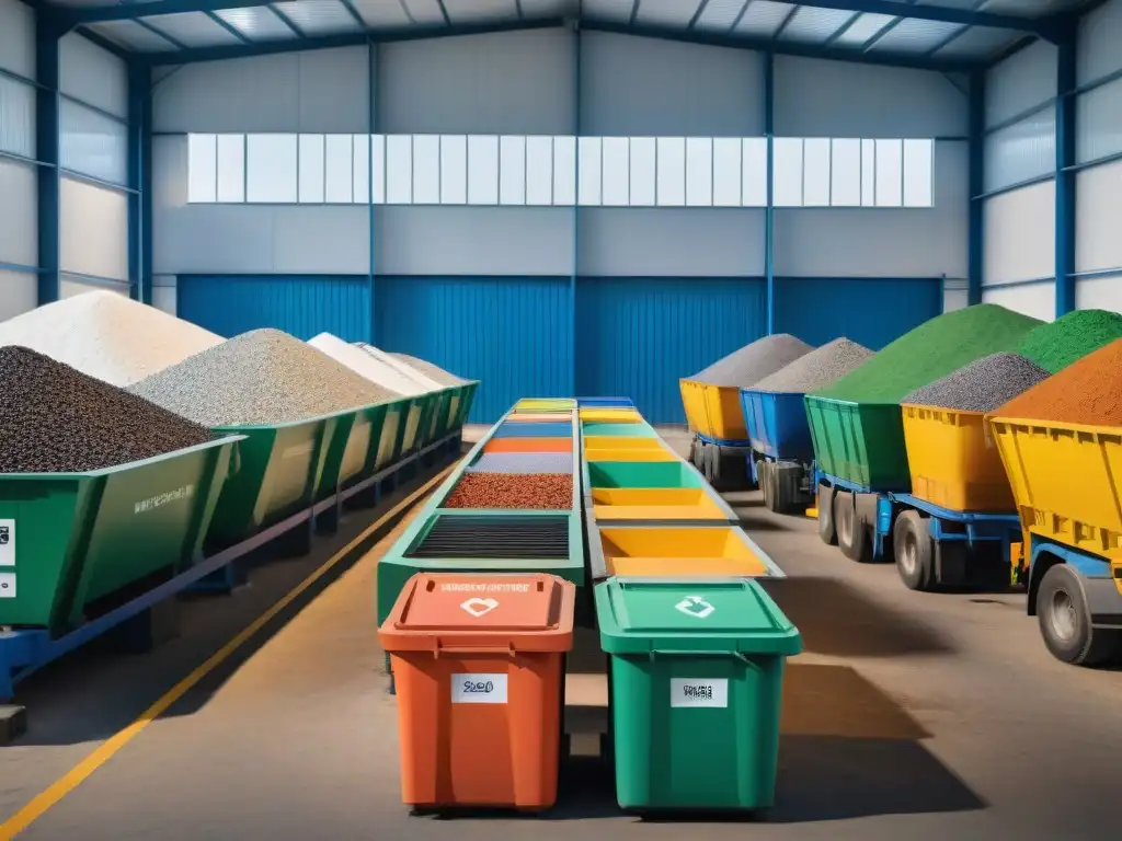 Una moderna planta de reciclaje en Uruguay con maquinaria avanzada separando materiales reciclables