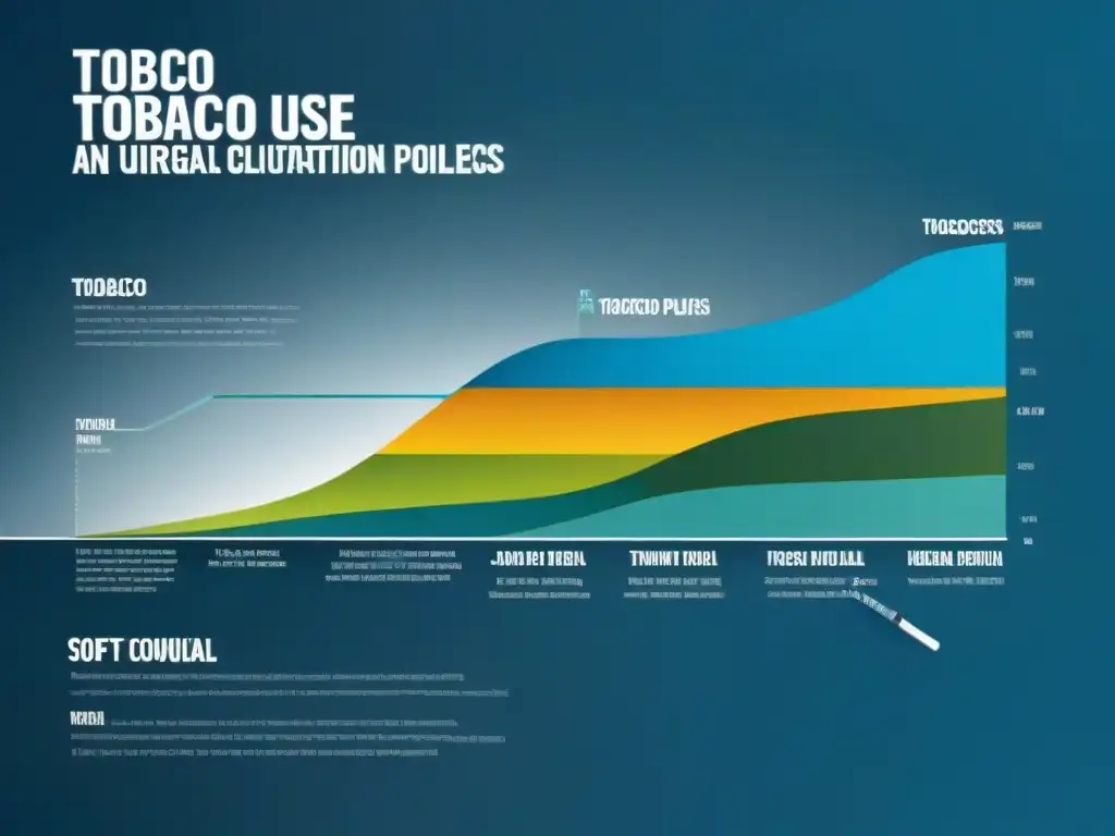 Ilustración gráfica moderna que muestra la evolución del uso del tabaco en Uruguay, destacando hitos clave para el Modelo de salud pública Uruguay