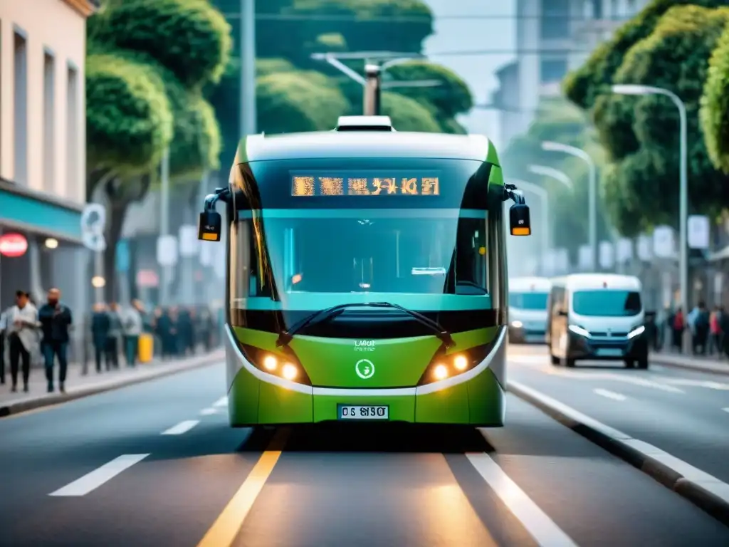 Modernos buses eléctricos en Uruguay, rodeados de vegetación, reflejan un transporte público verde prometedor