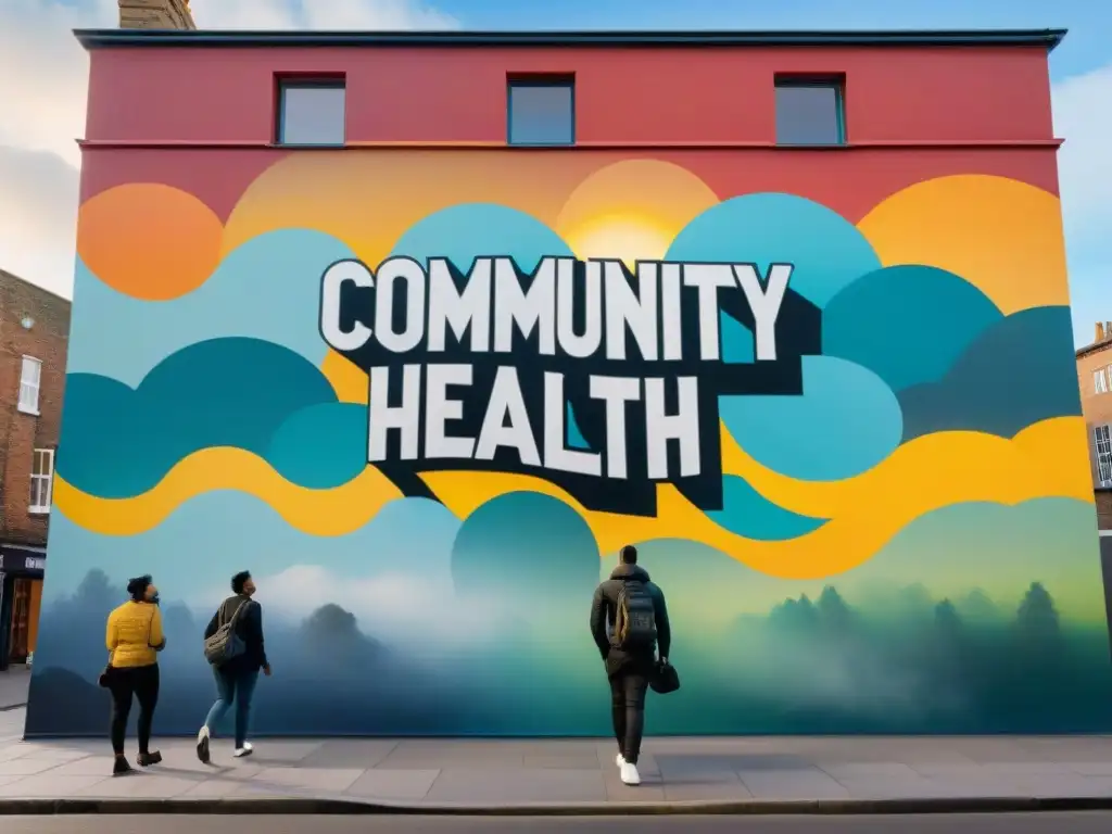 Un mural vibrante que refleja la diversidad y el impacto del arte callejero en la salud mental, mostrando la unión y la creatividad de la comunidad