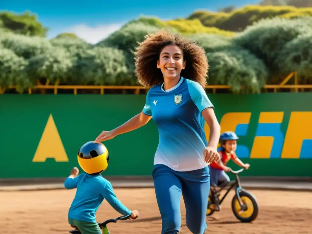 Niños felices en parque comunitario de Uruguay, promoviendo prevención enfermedades crónicas niños Uruguay