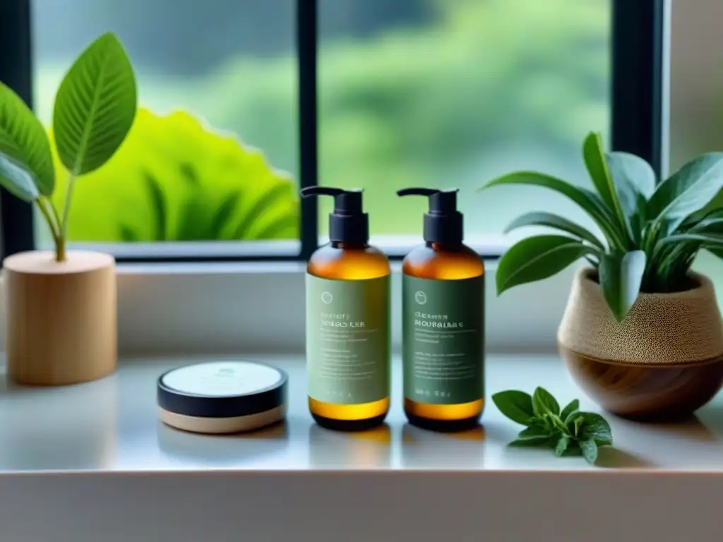 Un oasis de belleza zero waste en Uruguay: productos eco-friendly en un baño sereno rodeado de plantas verdes