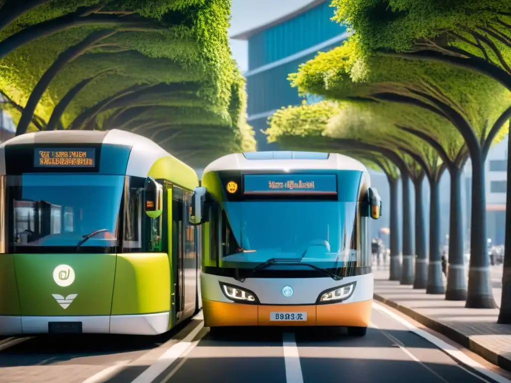 Un oasis urbano en Uruguay: transporte público verde en Uruguay con autobuses eléctricos y jardines verticales en paradas futuristas